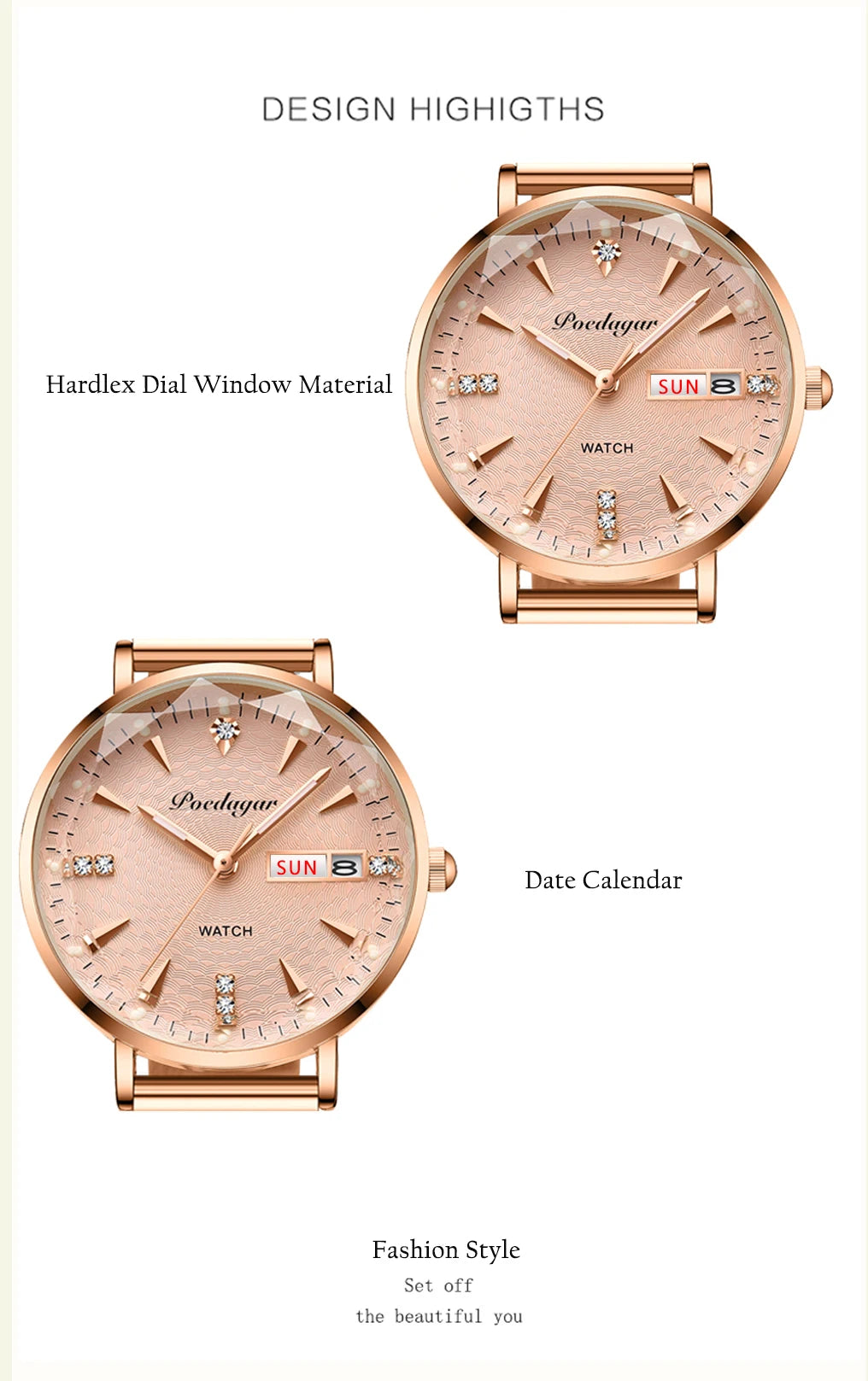 POEDAGAR Women Watch Rose Gold Stainless Steel Mesh Japan Quartz Movement Simple Waterproof Luminous Ladies watch relogio