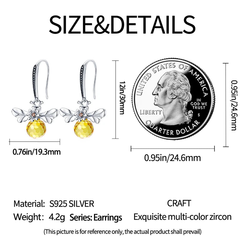 Silver Bee Series Hoops Inlaid Zircon Earrings For Women Fashion Wedding Party Gift fine Jewelry