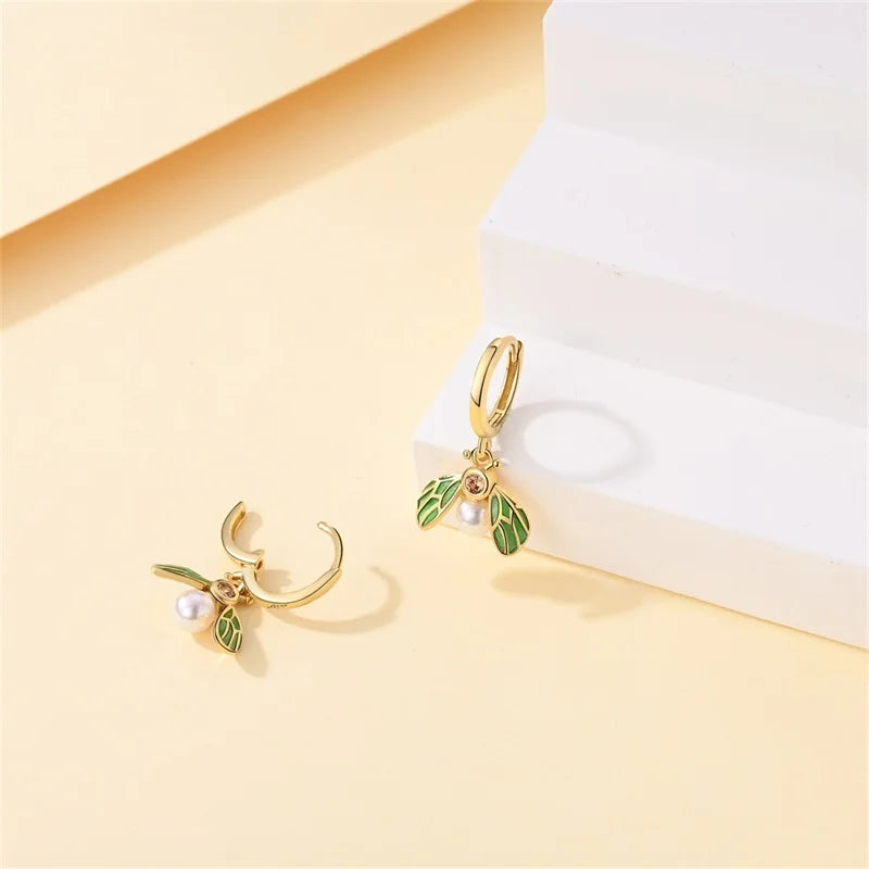 Silver Bee Series Hoops Inlaid Zircon Earrings For Women Fashion Wedding Party Gift fine Jewelry