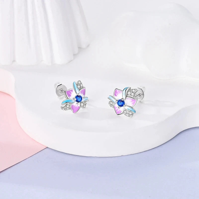 Silver Hope Rainbow Flower Earrings For Women Sparkling Colored Zircon Star Koi Earrings Fashion Party Jewelry