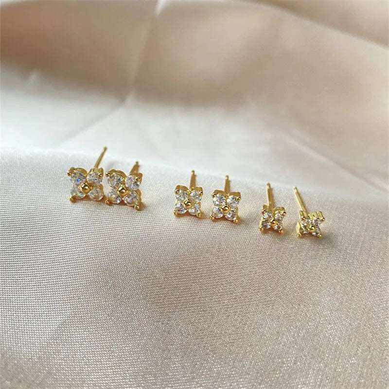 Exquisite Small Round Cubic Zirconia Flower Shape Stud Gold Color Earring for Women Simple Party Wedding Fashion Jewelry