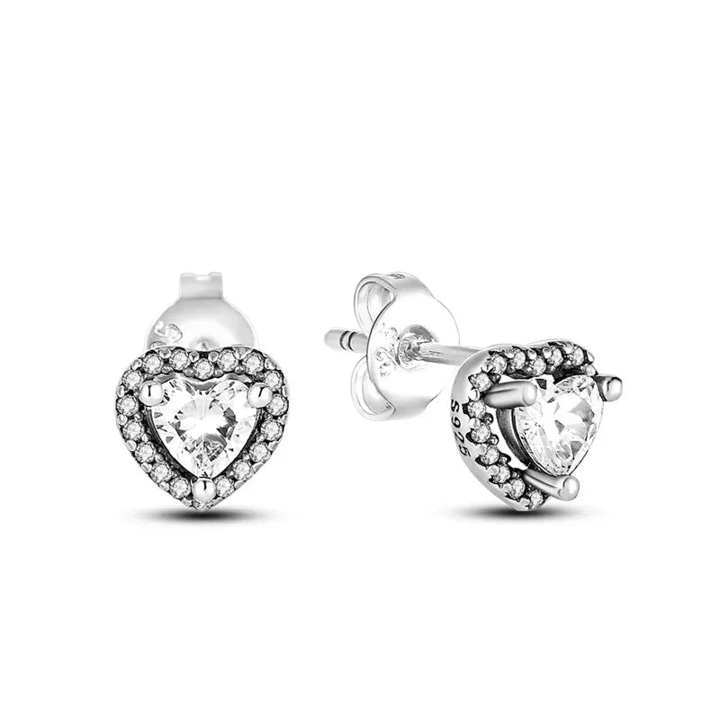 Silver Ear Jewelry heart-shaped Inlaid with Zircon Stud Earrings Luxury Fine Trendy Female Birthday Gift