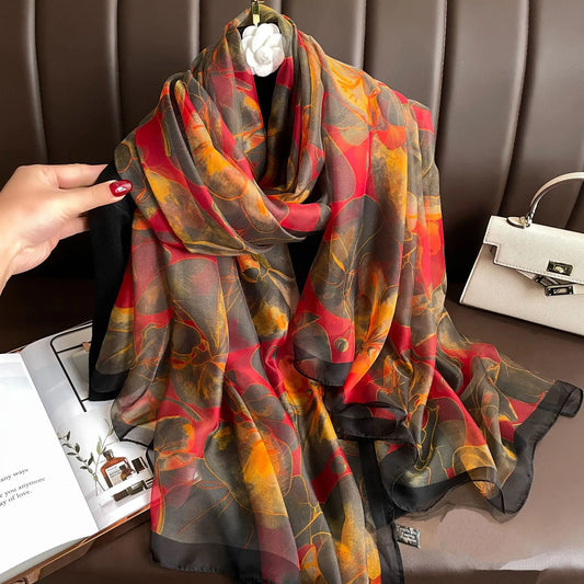 Silk Scarf Women Soft Warm Pashmina Beach Scarves