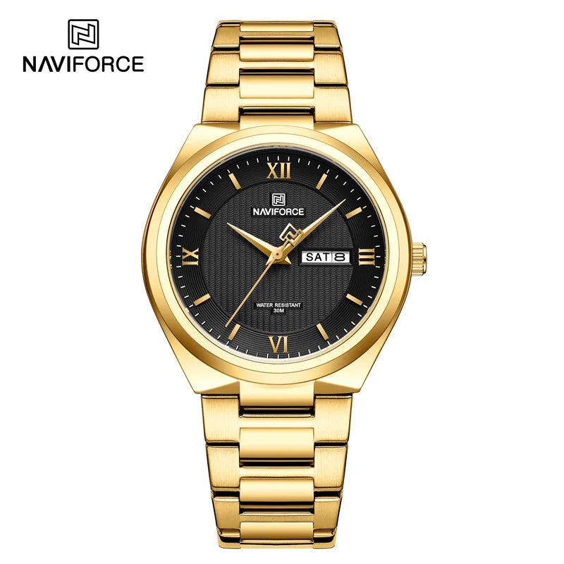 High Quality Men Watch Fashion Stainless Steel Waterproof Week Date Quartz Wristwatch