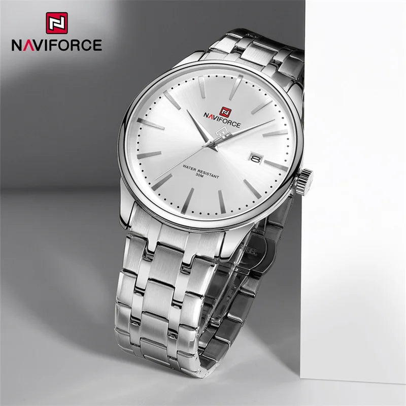 Men's Calendar Watch Waterproof Fashion Business Stainless Steel Strap Quartz Wristwatches