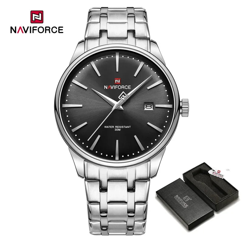 Men's Calendar Watch Waterproof Fashion Business Stainless Steel Strap Quartz Wristwatches