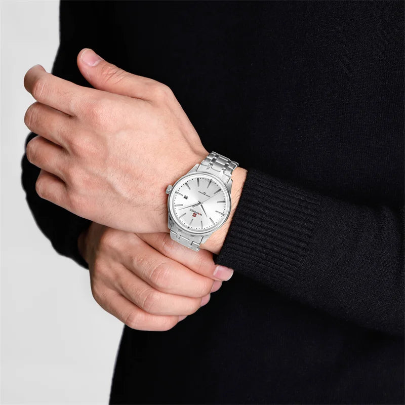 Men's Calendar Watch Waterproof Fashion Business Stainless Steel Strap Quartz Wristwatches