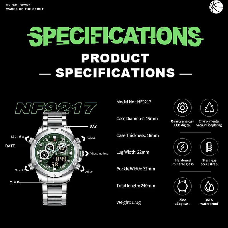 Watches Men Sport Fashion Quartz Wristwatch Stainless Steel Chronograph Male Waterproof Watch