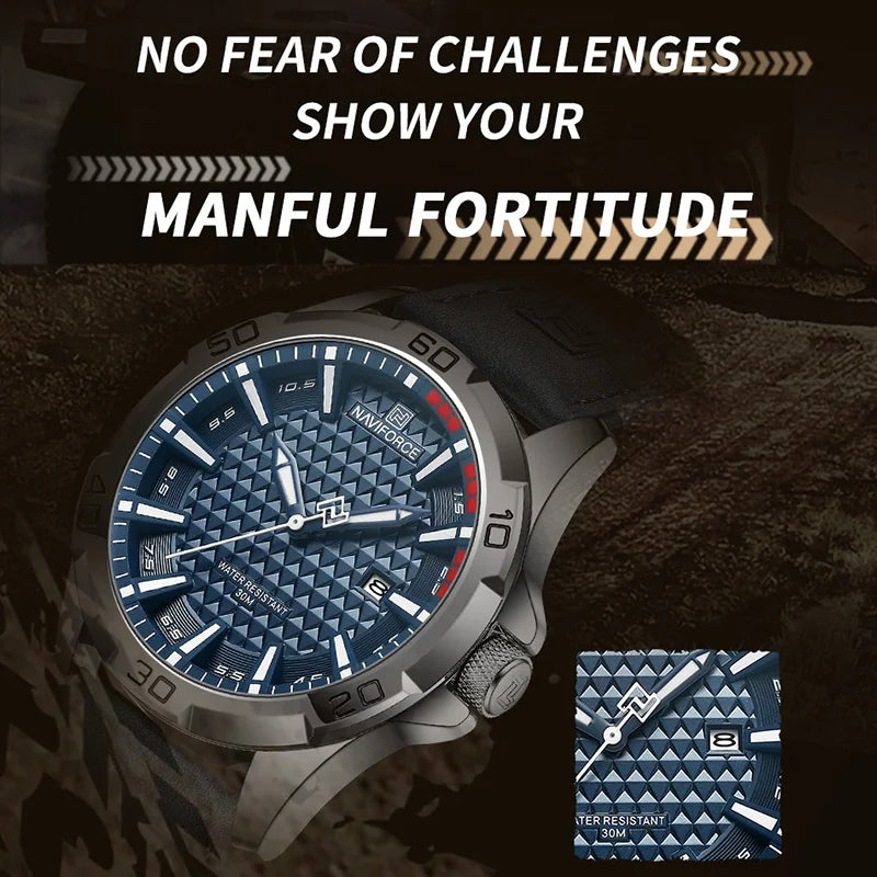 Naviforce Men Sports Watches Leather Strap Quartz Date Watch Men Waterproof Wristwatch