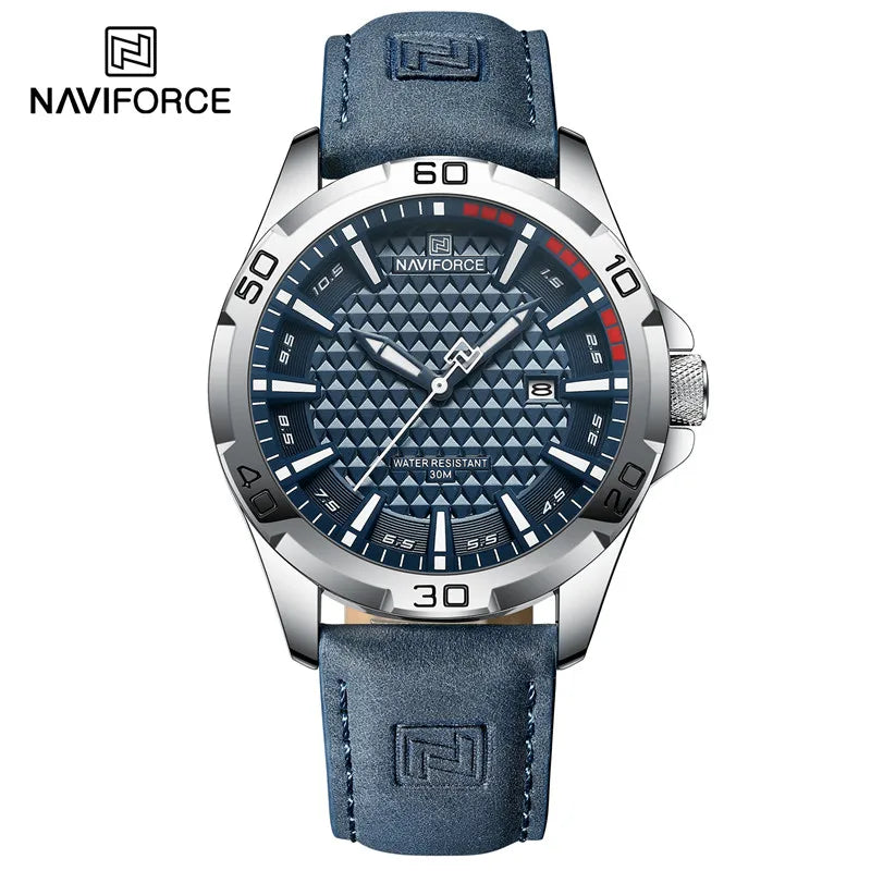 Naviforce Men Sports Watches Leather Strap Quartz Date Watch Men Waterproof Wristwatch