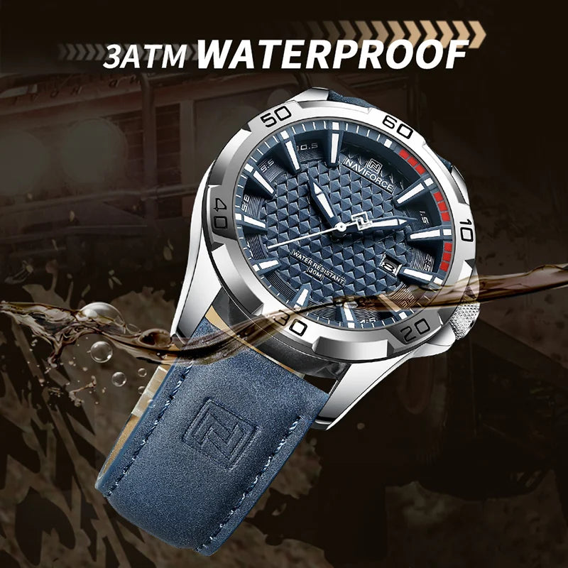 Naviforce Men Sports Watches Leather Strap Quartz Date Watch Men Waterproof Wristwatch