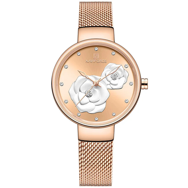 Women Watch Steel Mesh Waterproof Ladies Watches Flower Quartz Female Wristwatch Charming Girl Watch