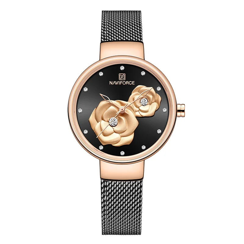 Women Watch Steel Mesh Waterproof Ladies Watches Flower Quartz Female Wristwatch Charming Girl Watch