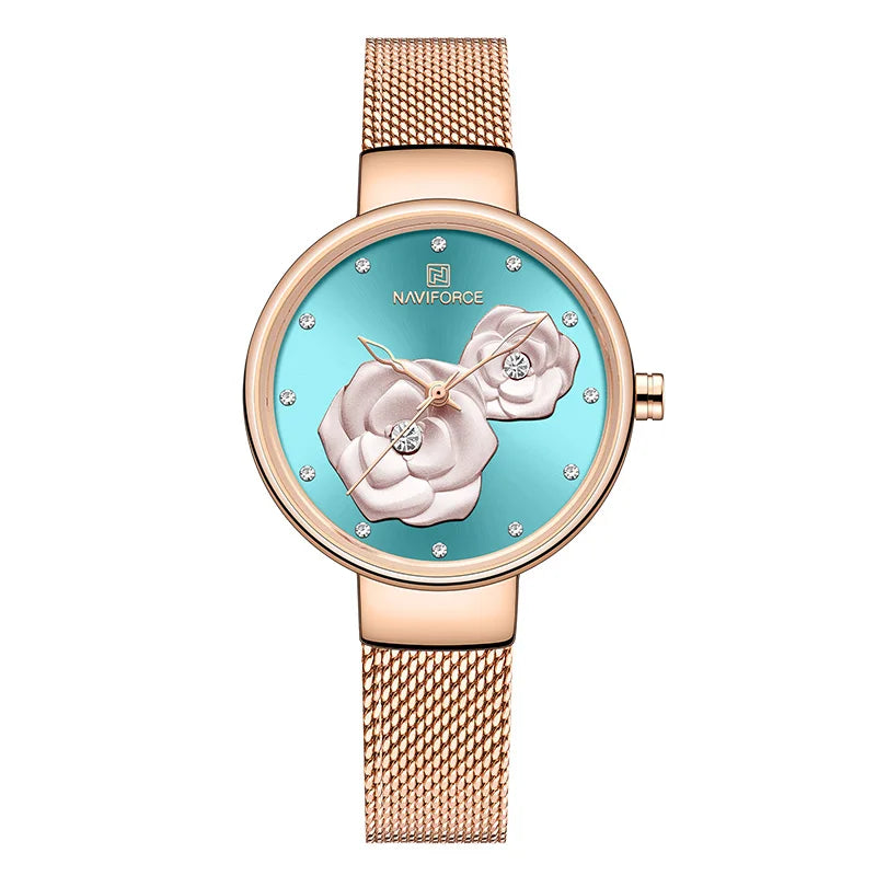 Women Watch Steel Mesh Waterproof Ladies Watches Flower Quartz Female Wristwatch Charming Girl Watch