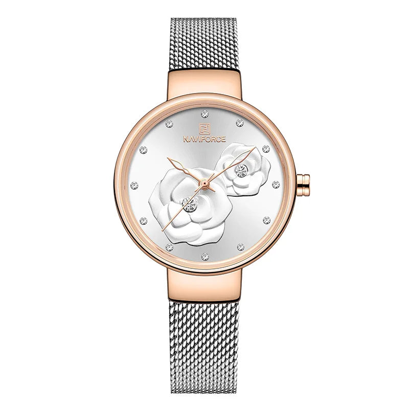 Women Watch Steel Mesh Waterproof Ladies Watches Flower Quartz Female Wristwatch Charming Girl Watch