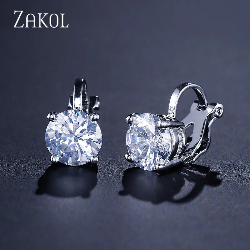 Shiny 7mm Cubic Zircon Ear Cuffs Earring Round Crystal Fake Piercing Clip Earrings For Women Wedding Party Jewelry