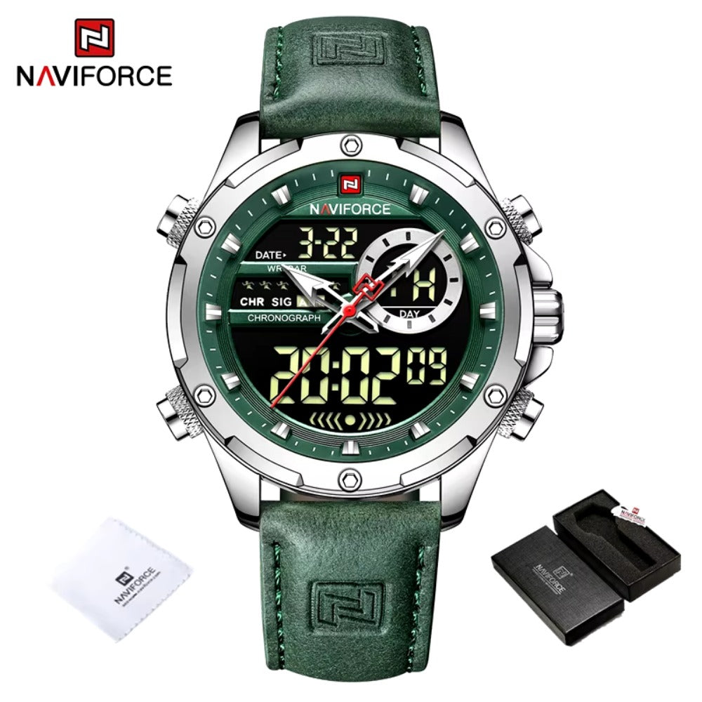 Watches For Men Casual Sports Chronograph Alarm Quartz Wrist Watch Leather Waterproof Watch