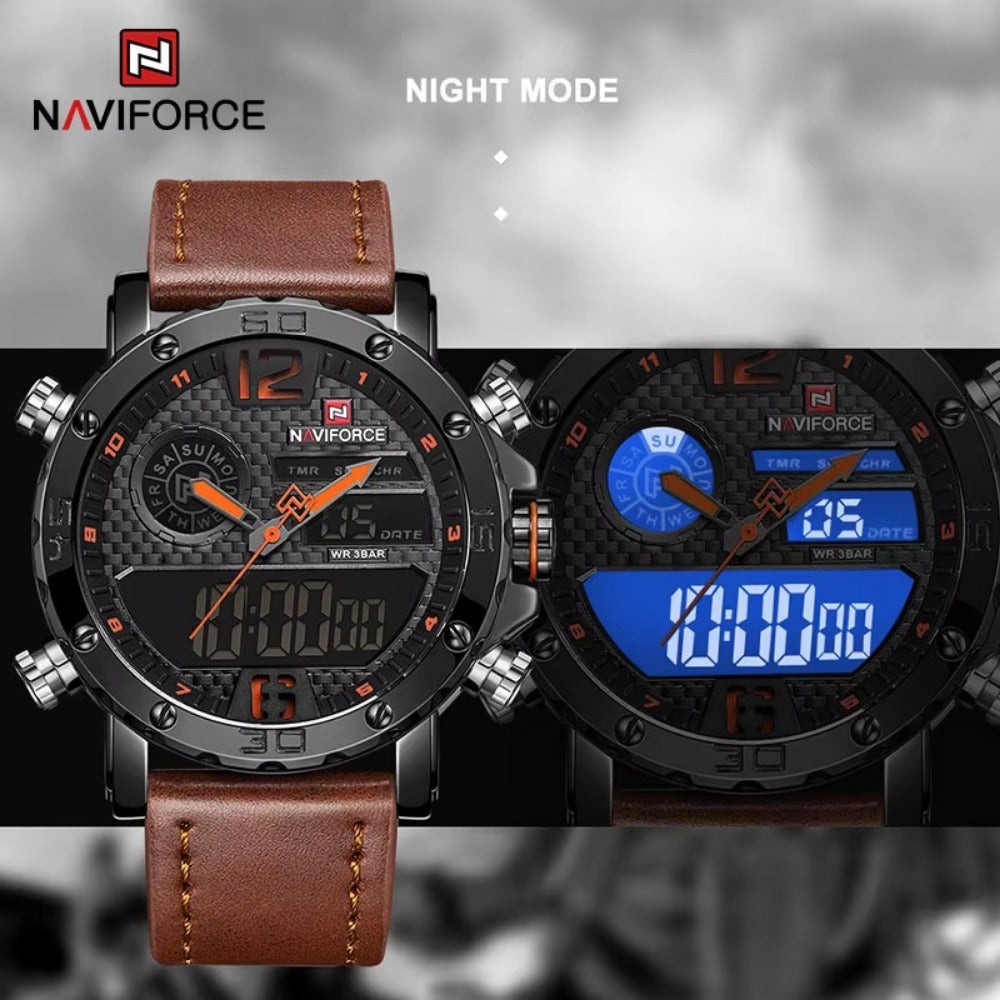 Mens Watches  Men Leather Sports Watches Men's Quartz LED Digital Waterproof Military Wrist Watch