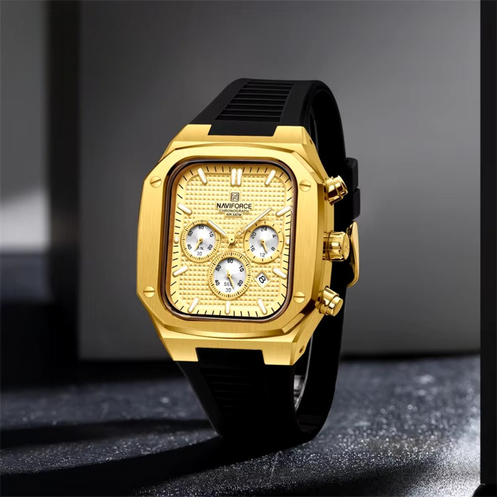 Gold Watches for Men Fashion Silicone Strap Quartz Square Wristwatch Waterproof Luminous hands Date Wach