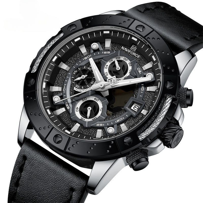 Men's Watch Leather Band Sport Chronograph Quartz Wristwatch Waterproof Luminous Calendar Watch