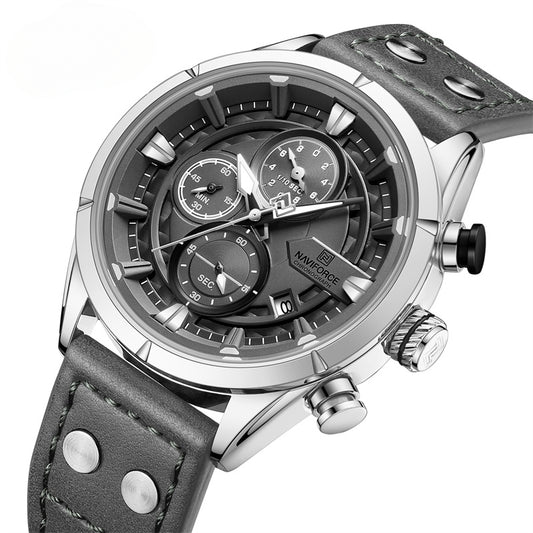 New Watch For Men Sport Leather Strap Luminous Quartz Wristwatch Waterproof Men Chronograph Watch