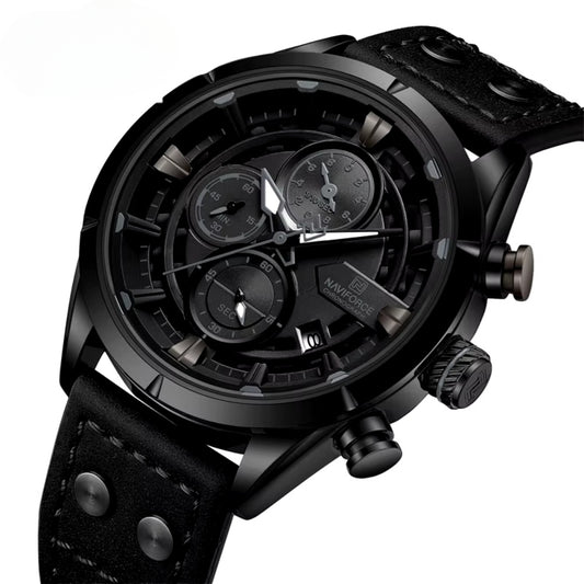 Men Watch Waterproof Genuine Leather Strap Military Sport 1/10 Second Chronograph Date Quartz Wristwatch