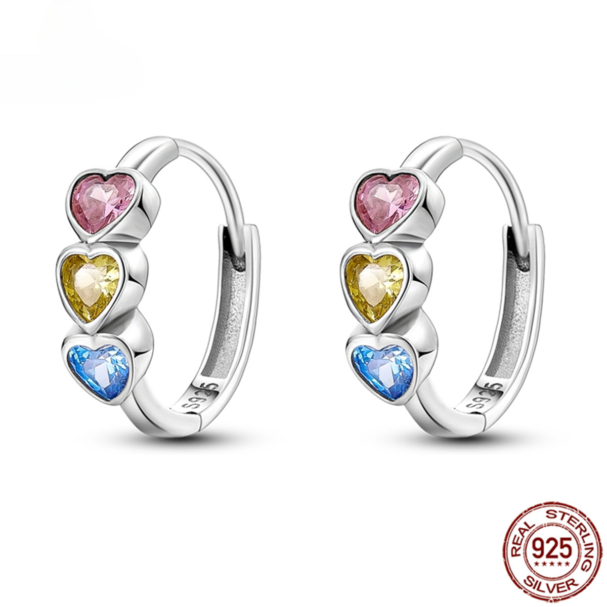 925 Pave CZ Heart Hoop Earrings Women Jewellery Fashion Gift Fine Shiny Accessories