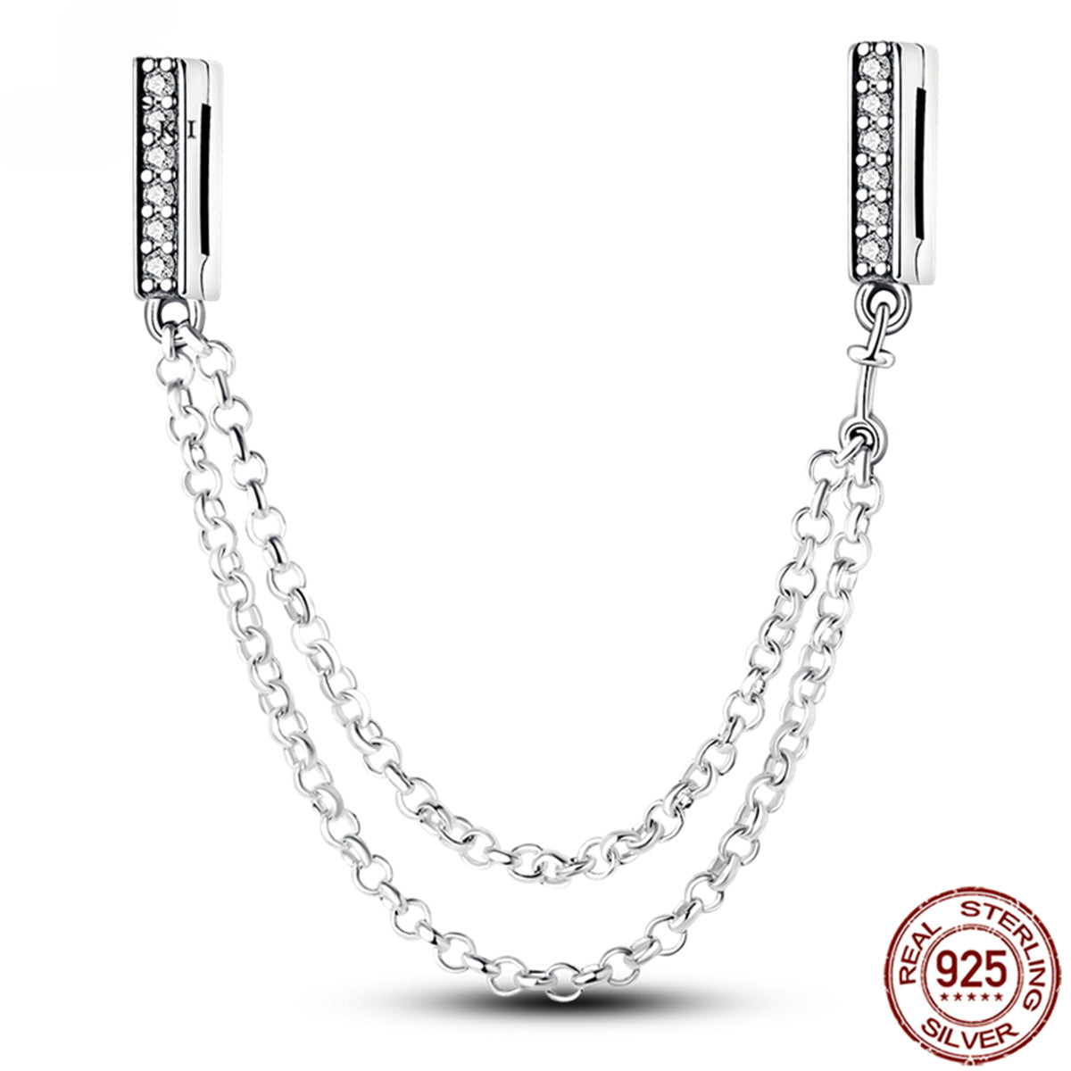 925 Sterling Silver Safety Chain Charm Fits Bracelets Women Jewellery Gift