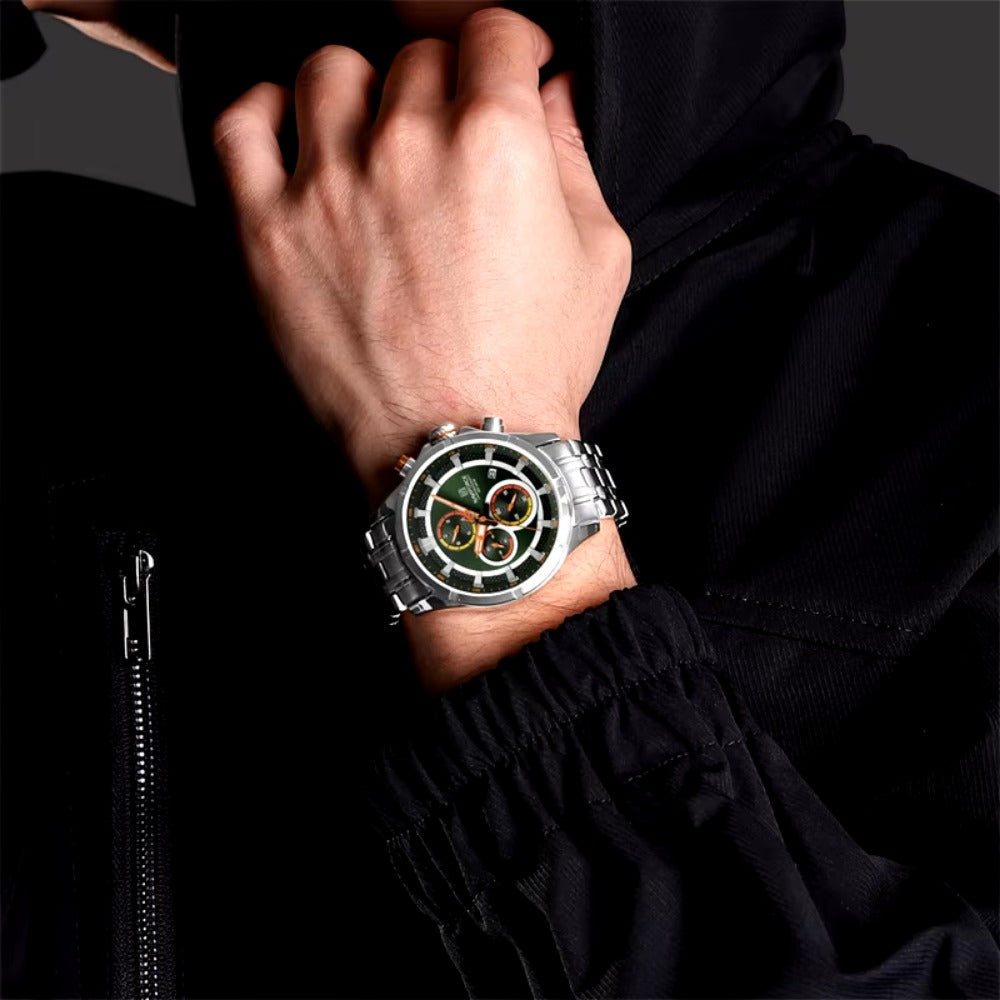 Watch for Men Stainless Steel Strap Chronograph Watch Gents Sport Casual Waterproof Quartz Wristwatch