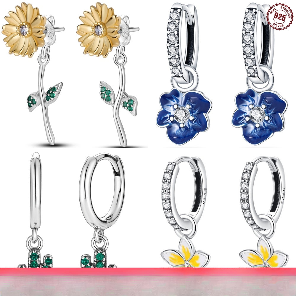 925 Sterling Silver Sunflower Flower Plant Series Drop Earrings For Woman Fashion Party Gifts Elegant S925 Jewelry Accessories