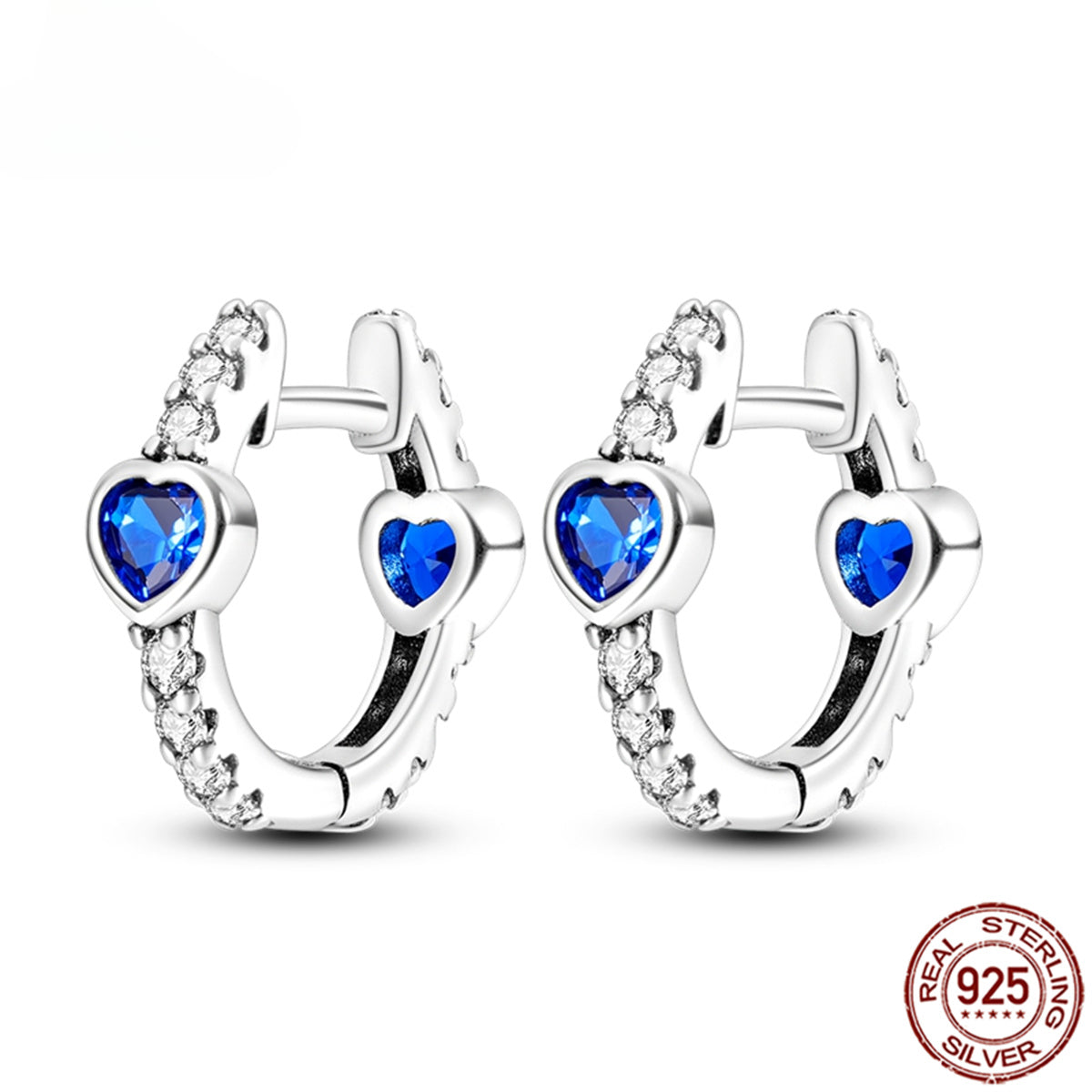 925 Pave CZ Heart Hoop Earrings Women Jewellery Fashion Gift Fine Shiny Accessories