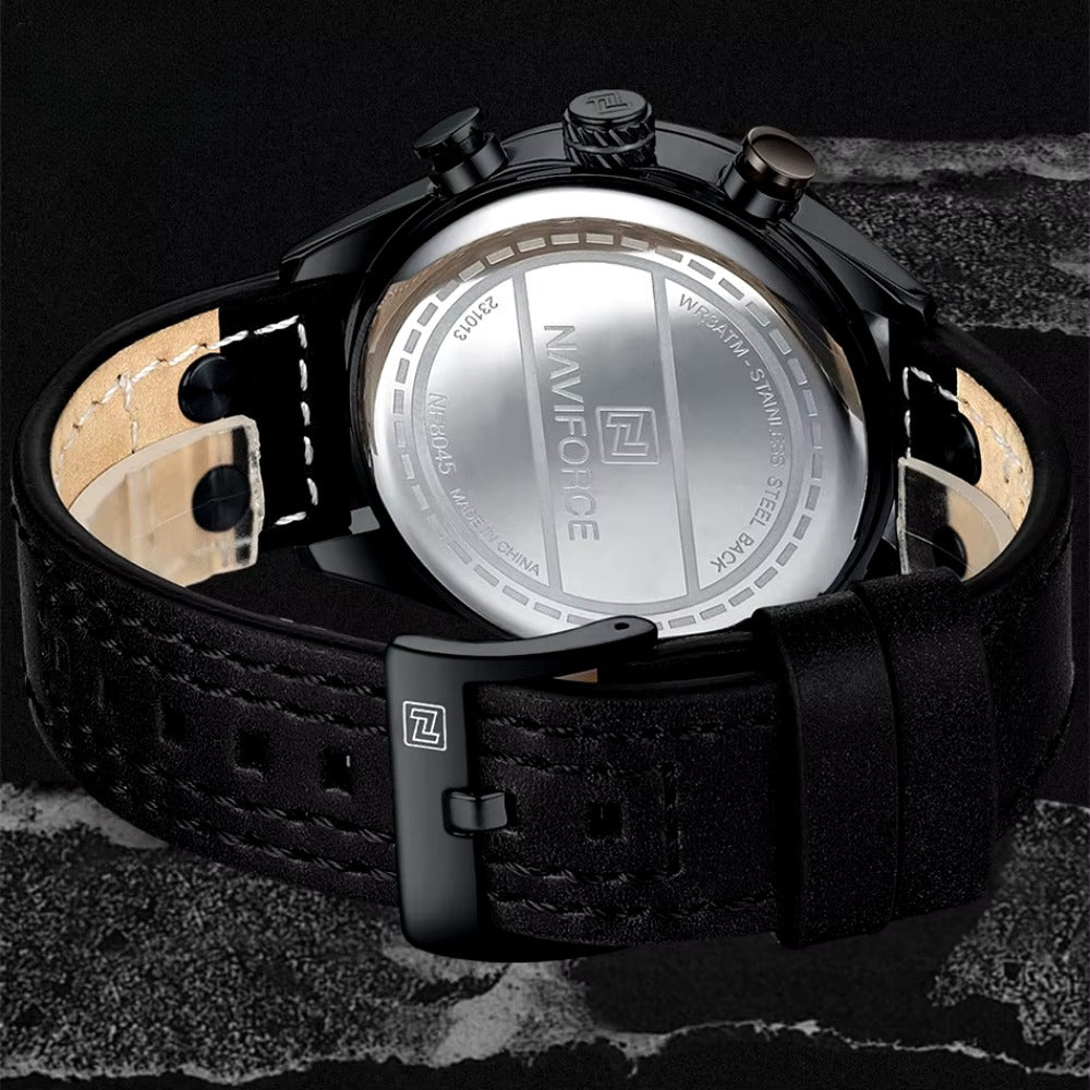 Men Watch Waterproof Genuine Leather Strap Military Sport 1/10 Second Chronograph Date Quartz Wristwatch