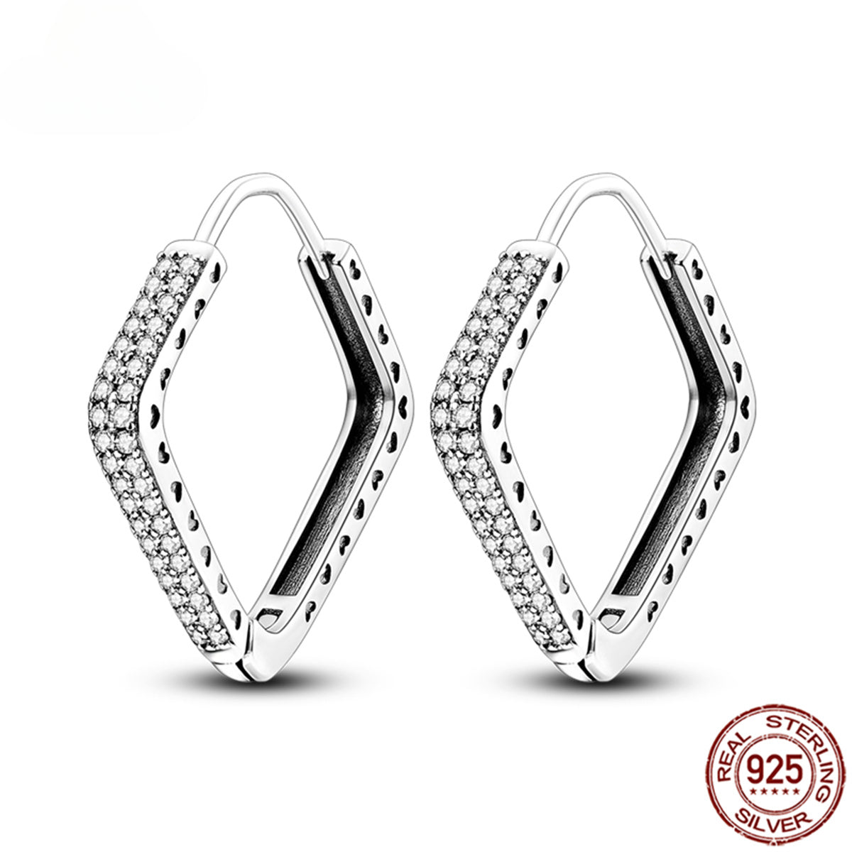 925 Pave CZ Heart Hoop Earrings Women Jewellery Fashion Gift Fine Shiny Accessories