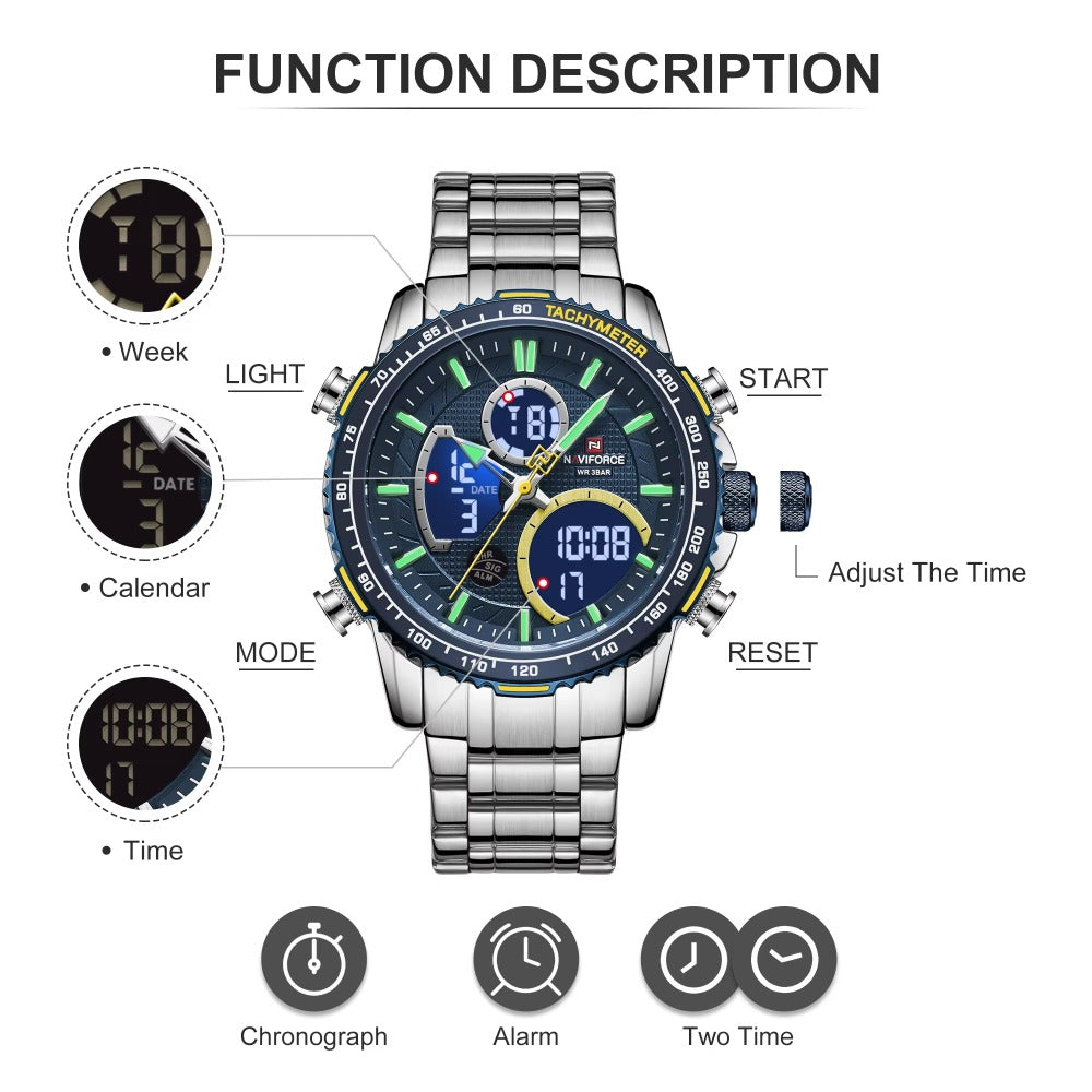 Fashion Men Watch Luxury Brand Sport Watch For Men Chronograph Quartz Wristwatch Military Waterproof Steel Band