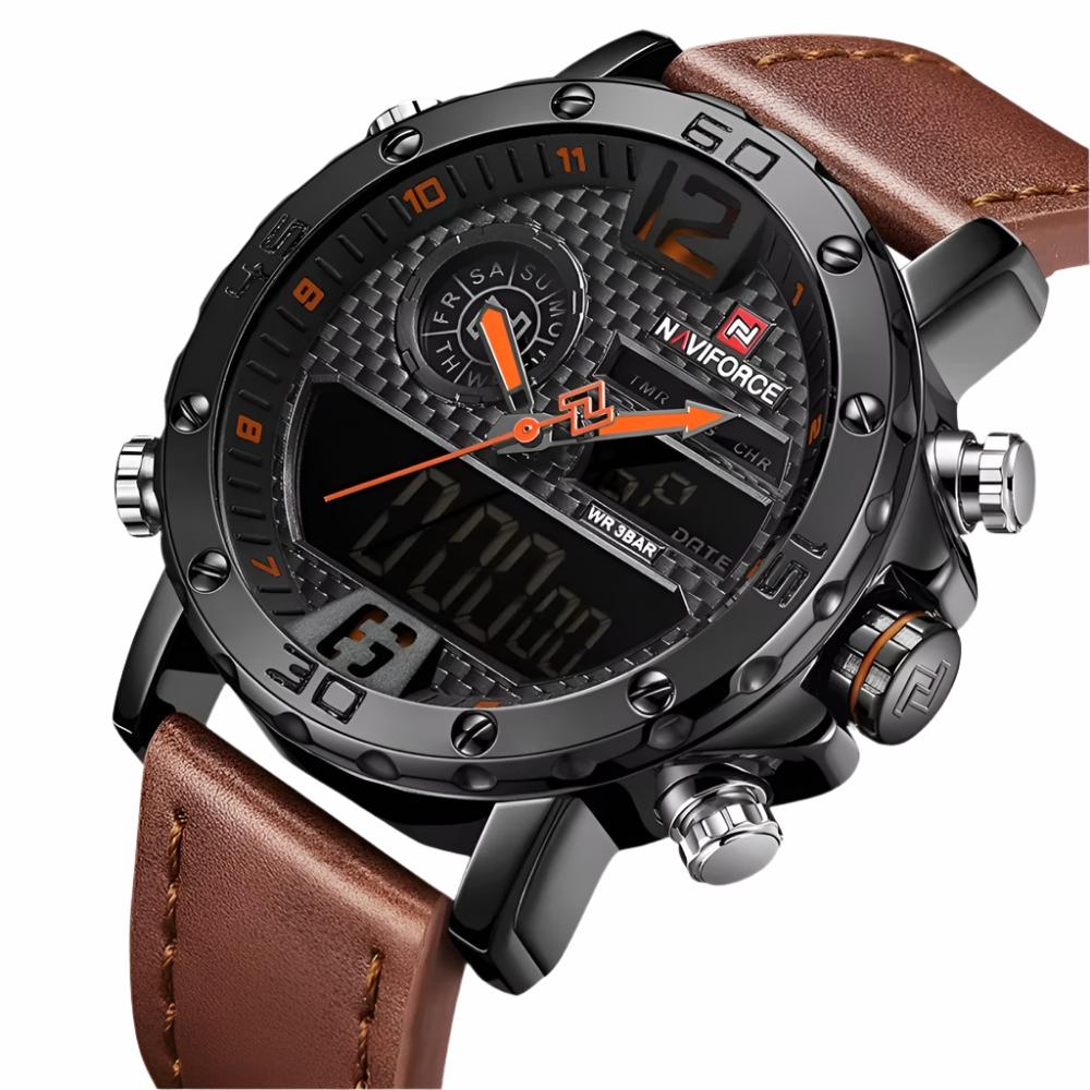 Mens Watches  Men Leather Sports Watches Men's Quartz LED Digital Waterproof Military Wrist Watch