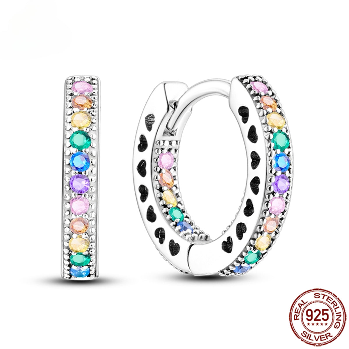 925 Pave CZ Heart Hoop Earrings Women Jewellery Fashion Gift Fine Shiny Accessories