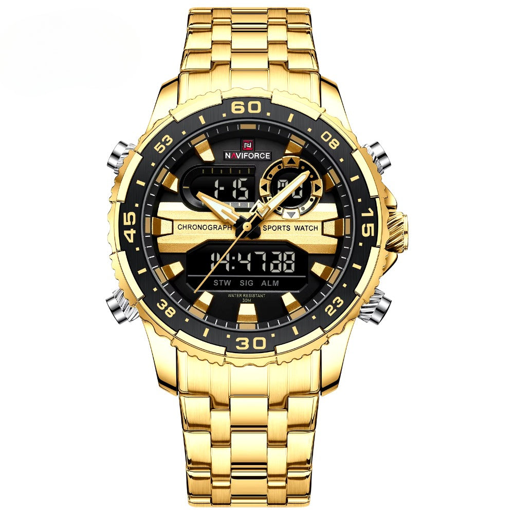 Men's Watch Quartz Analog LCD Digital Wristwatch Male Stainless Steel Strap Water Resistant Date Watch