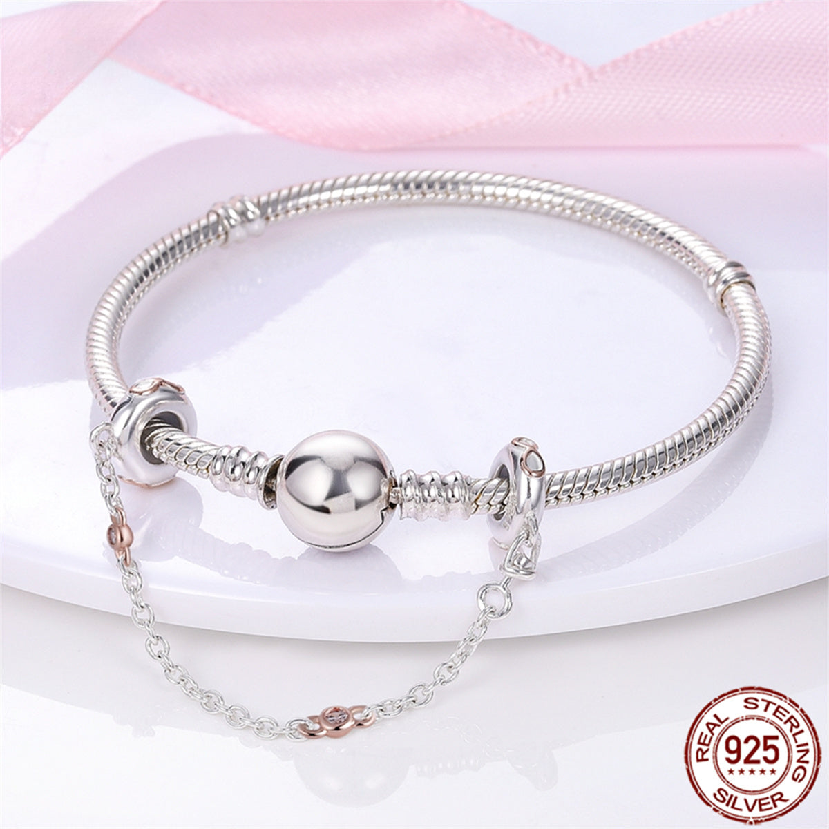 925 Sterling Silver Safety Chain Charm Fits Bracelets Women Jewellery Gift