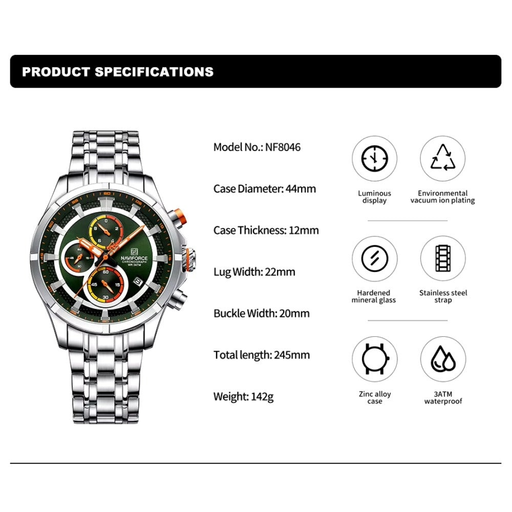 Watch for Men Stainless Steel Strap Chronograph Watch Gents Sport Casual Waterproof Quartz Wristwatch