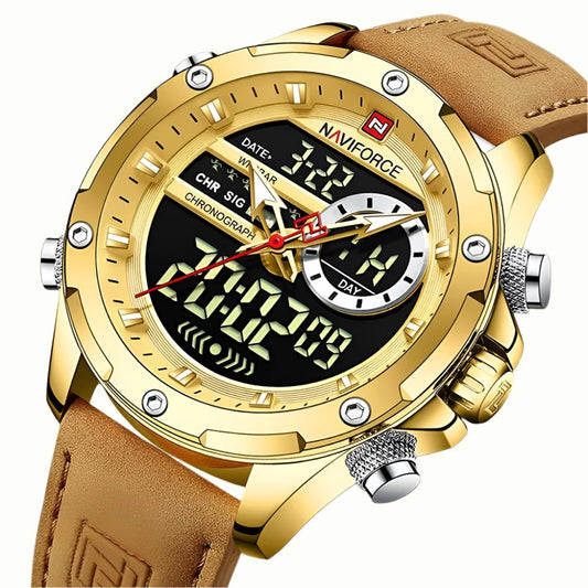 Watches For Men Casual Sports Chronograph Alarm Quartz Wrist Watch Leather Waterproof Watch