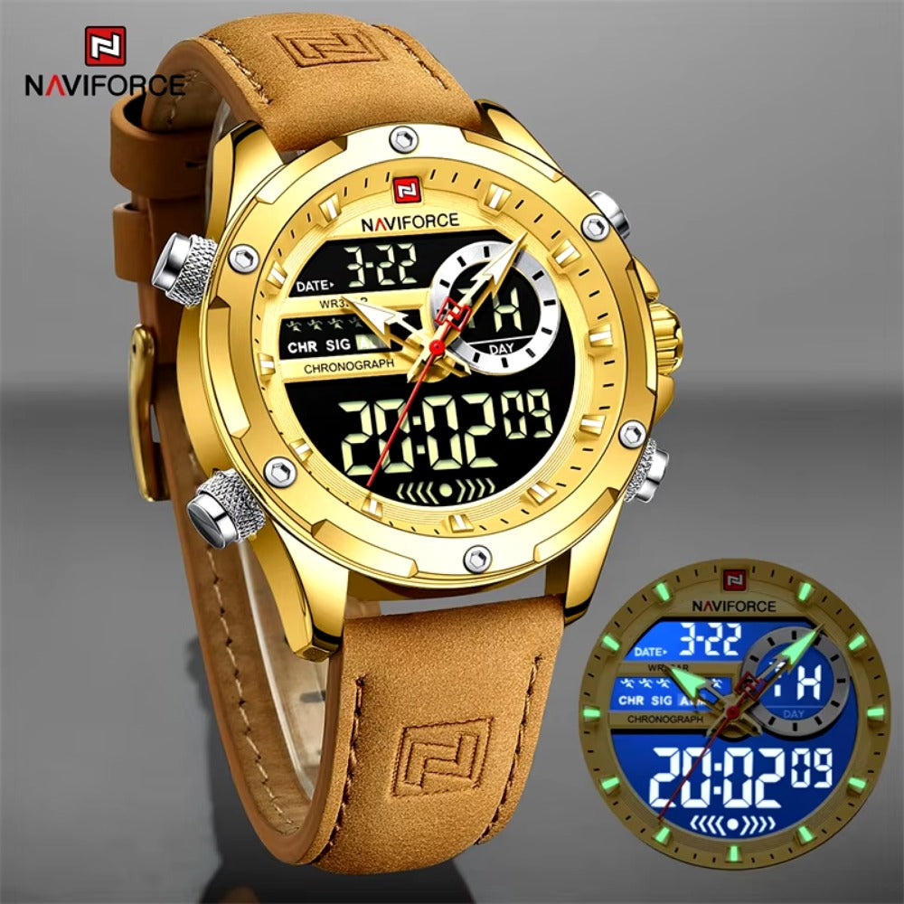 Watches For Men Casual Sports Chronograph Alarm Quartz Wrist Watch Leather Waterproof Watch